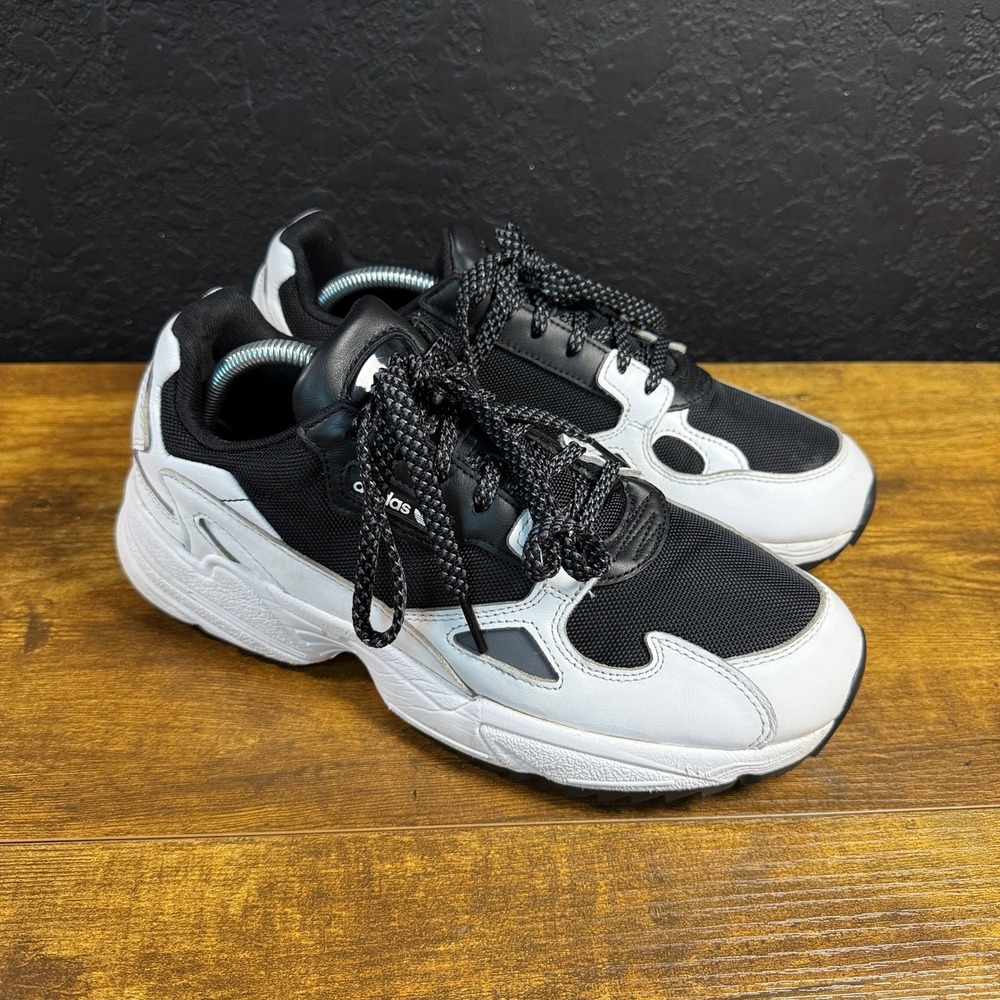 Adidas Falcon EF9024 Black White Leather Mesh Sneakers Womens 10